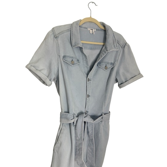 PAIGE ANESSA Short Sleeve Denim JUMPSUIT withBELT in “Kokomo” light wash